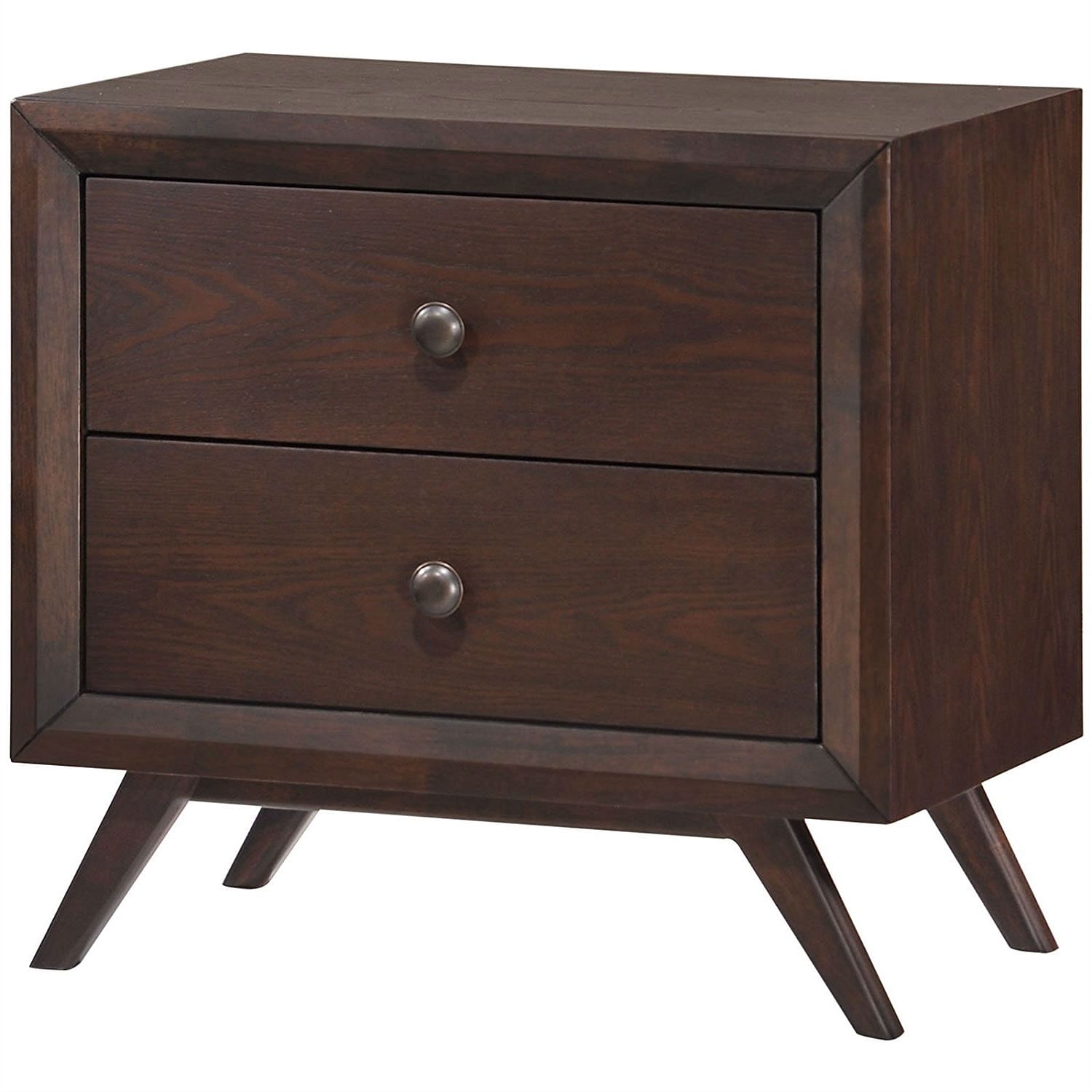Mid-Century Modern Style End Table Nightstand in Cappuccino Wood Yellow Crius