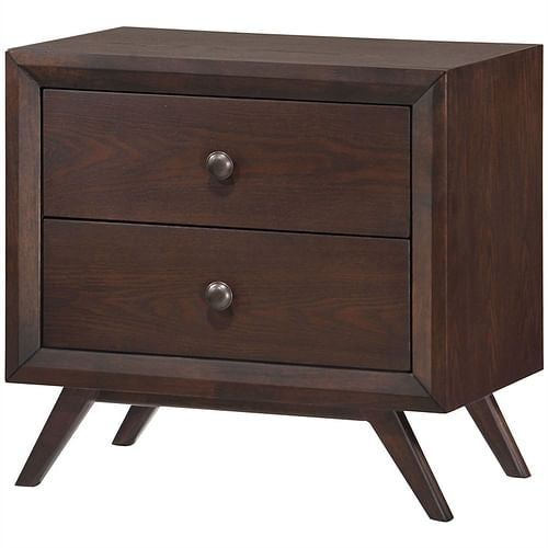 Mid-Century Modern Style End Table Nightstand in Cappuccino Wood Yellow Crius