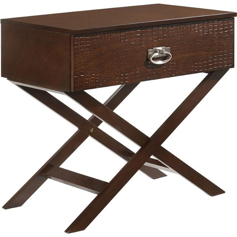 Cappuccino Brown Wood 1-Drawer End Table Nightstand with X Legs Yellow Crius
