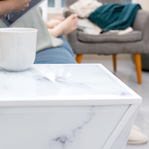 Geometry End Table, Glass Nightstand, Marble Table, White Table for Olive Phaedra