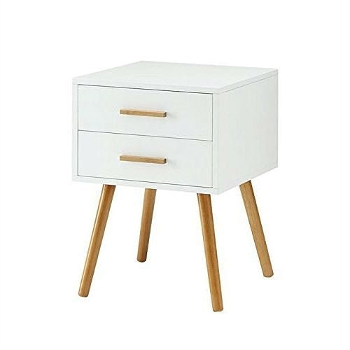 Modern 2-Drawer End Table Nightstand in White with Mid-Century Style Yellow Crius