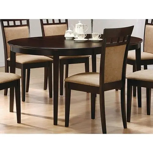Contemporary Oval Dining Table in Dark Brown Cappuccino Wood Finish Yellow Crius