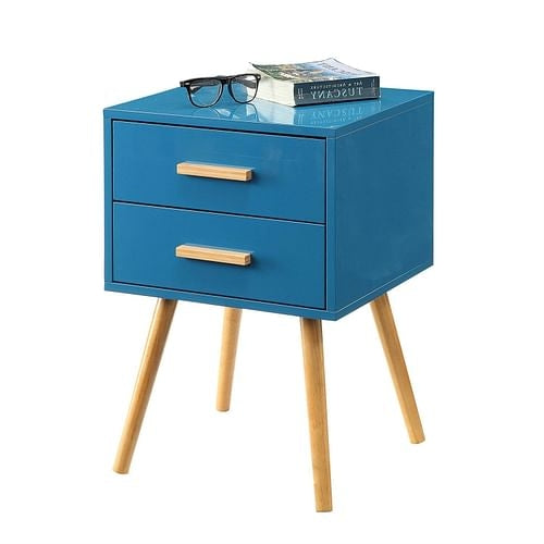 Modern Classic Mid-Century Style End Table Nightstand in Blue Finish Yellow Crius