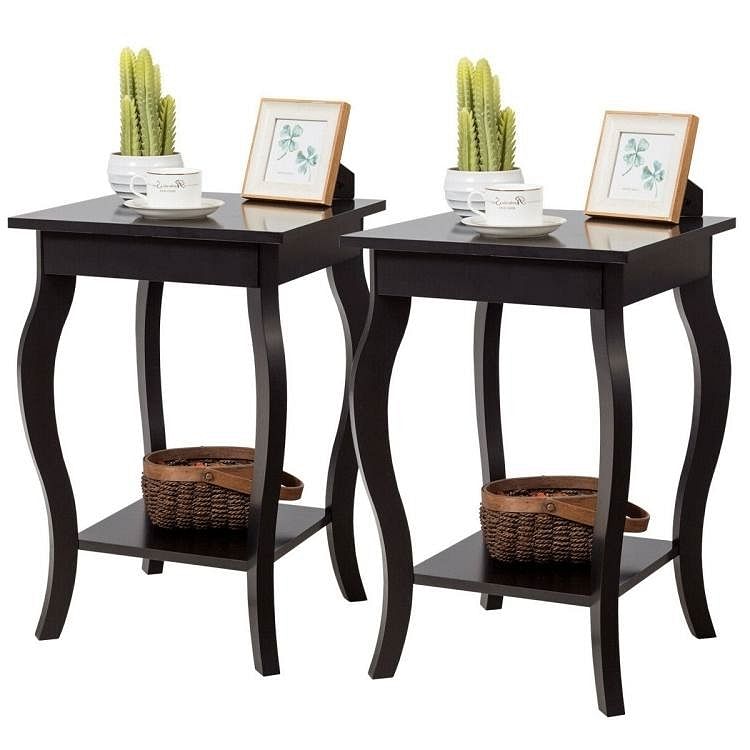 Modern Nightstand End Table with Bottom Shelf in Espresso Wood Finish Yellow Crius