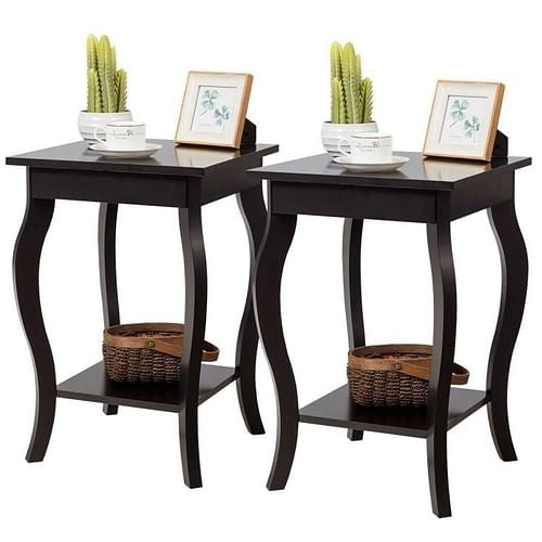 Modern Nightstand End Table with Bottom Shelf in Espresso Wood Finish Yellow Crius
