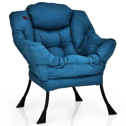 Modern Cushioned Accent Chair with Side Pocket in Navy Blue Yellow Crius