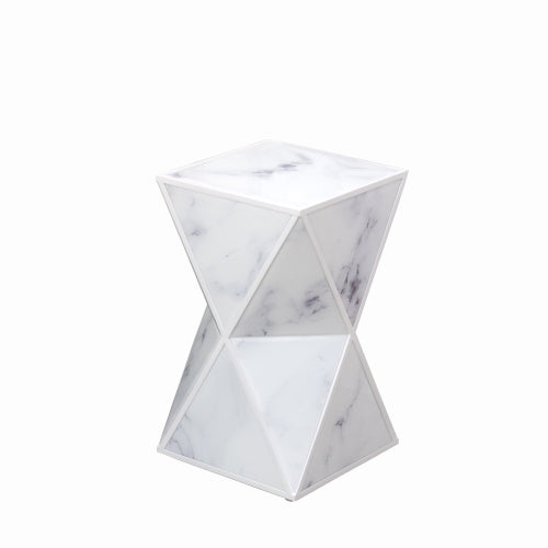 Geometry End Table, Glass Nightstand, Marble Table, White Table for Olive Phaedra