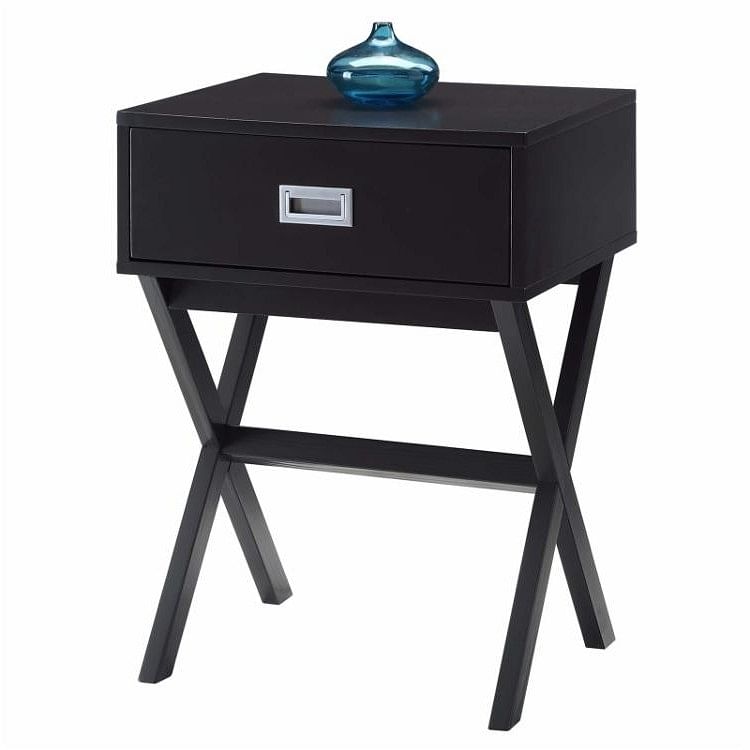 Modern 1-Drawer Bedside Table Nightstand End Table in Espresso Wood Yellow Crius
