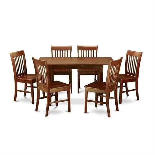 Mission Style 7-piece Dining Set in Mahogany Wood Finish Yellow Crius