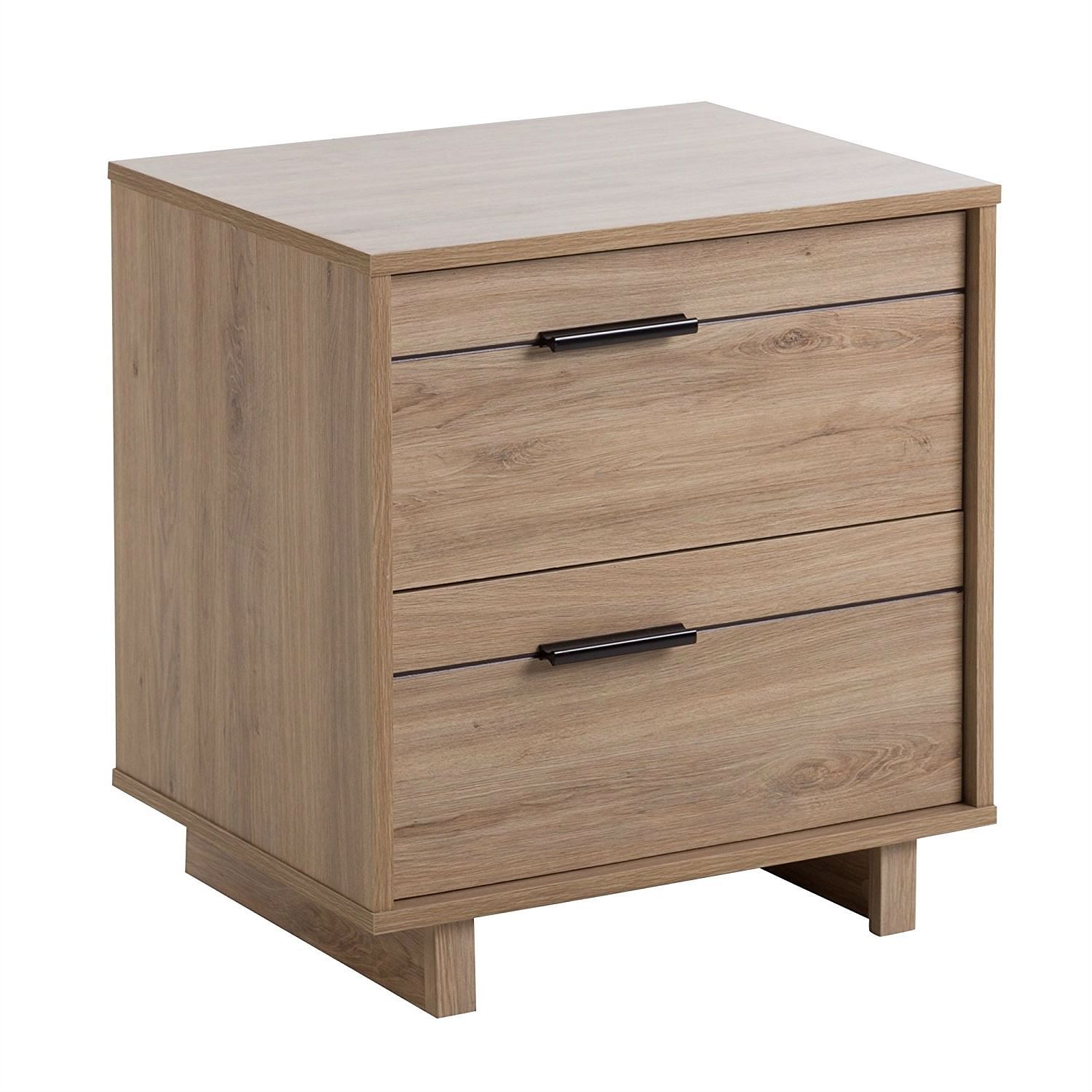 Modern 2-Drawer End Table Nightstand in Light Oak Wood Finish Yellow Crius