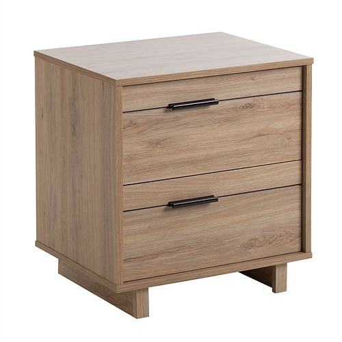 Modern 2-Drawer End Table Nightstand in Light Oak Wood Finish Yellow Crius
