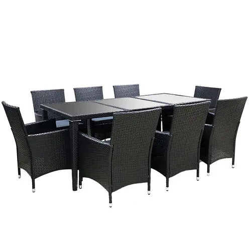 Gardeon Outdoor Dining Set 9 Piece Wicker Lounge Setting Black Ozdingo