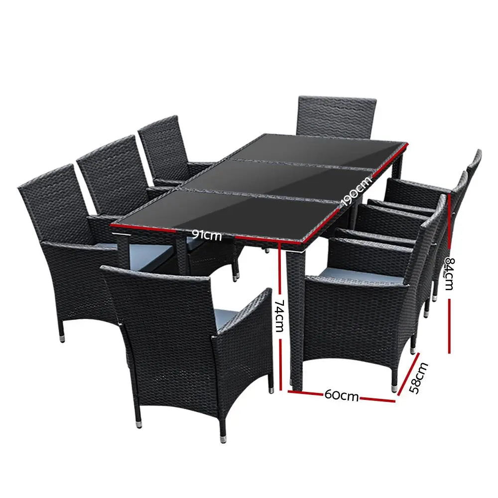 Gardeon Outdoor Dining Set 9 Piece Wicker Lounge Setting Black Ozdingo