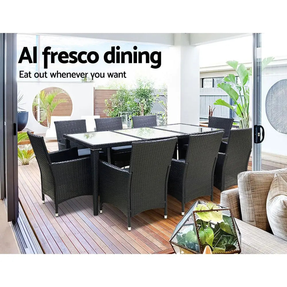 Gardeon Outdoor Dining Set 9 Piece Wicker Lounge Setting Black Ozdingo