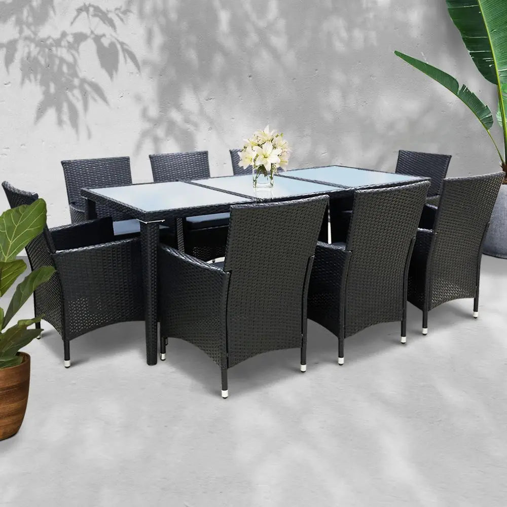 Gardeon Outdoor Dining Set 9 Piece Wicker Lounge Setting Black Ozdingo
