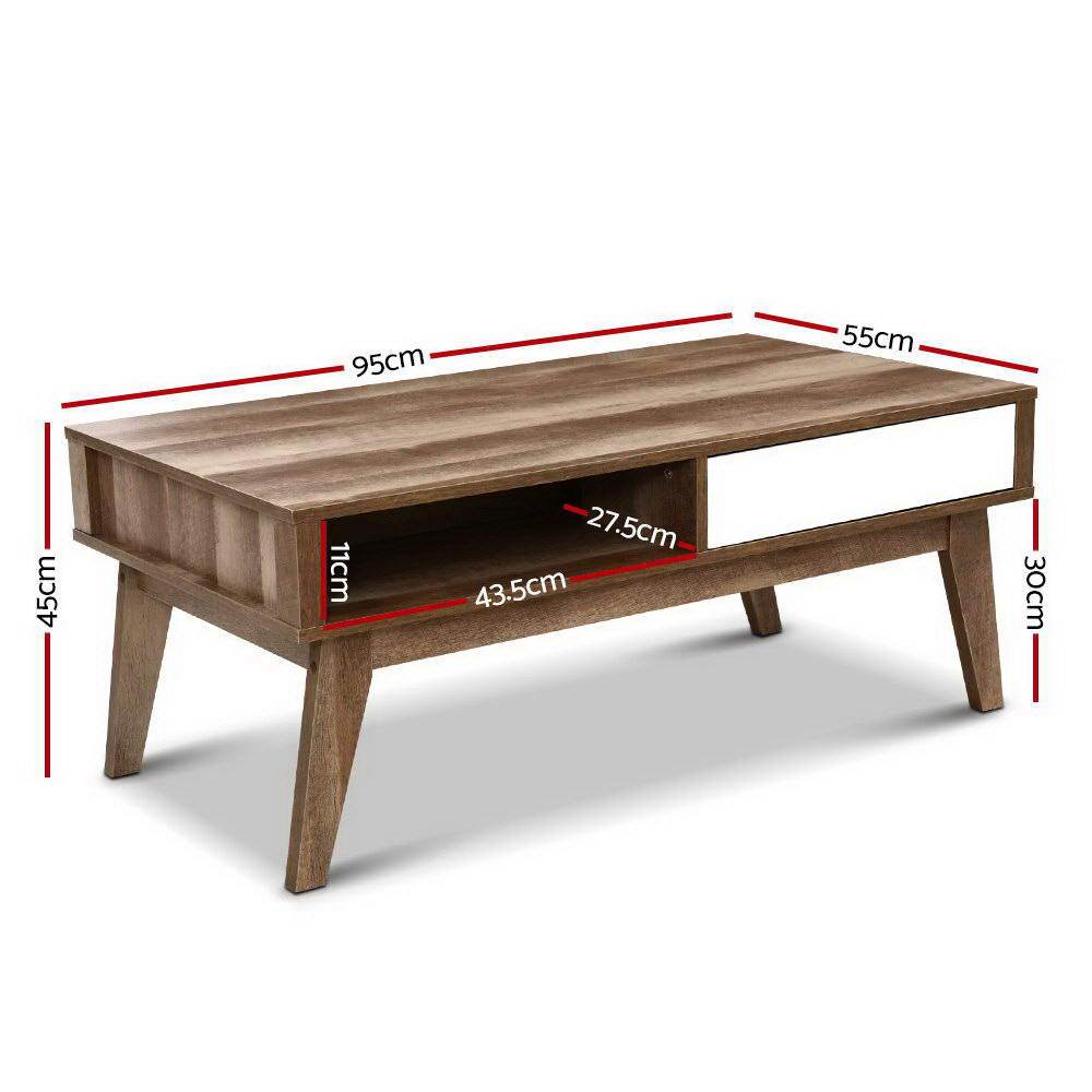 Artiss Coffee Table 2 Drawers Walnut Serena Ozdingo