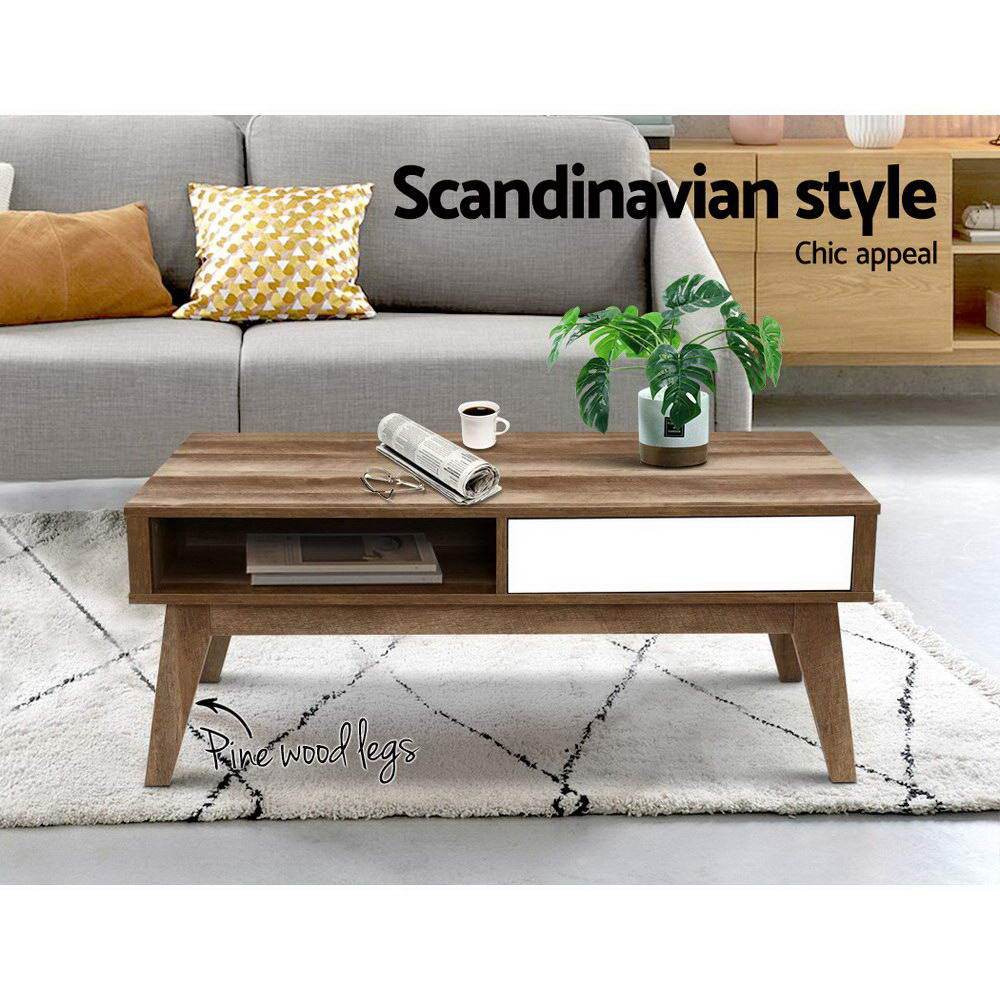 Artiss Coffee Table 2 Drawers Walnut Serena Ozdingo