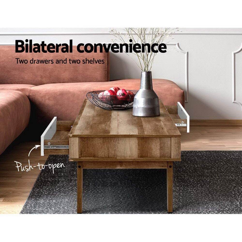 Artiss Coffee Table 2 Drawers Walnut Serena Ozdingo
