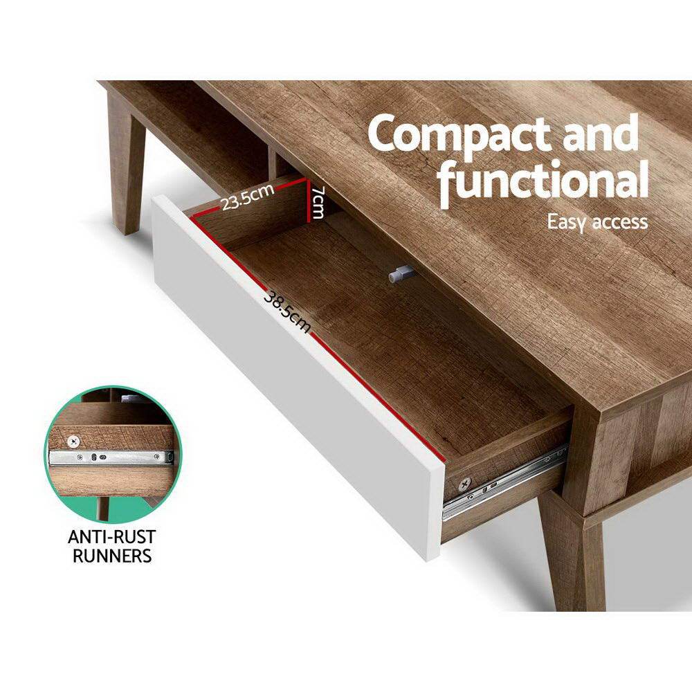 Artiss Coffee Table 2 Drawers Walnut Serena Ozdingo