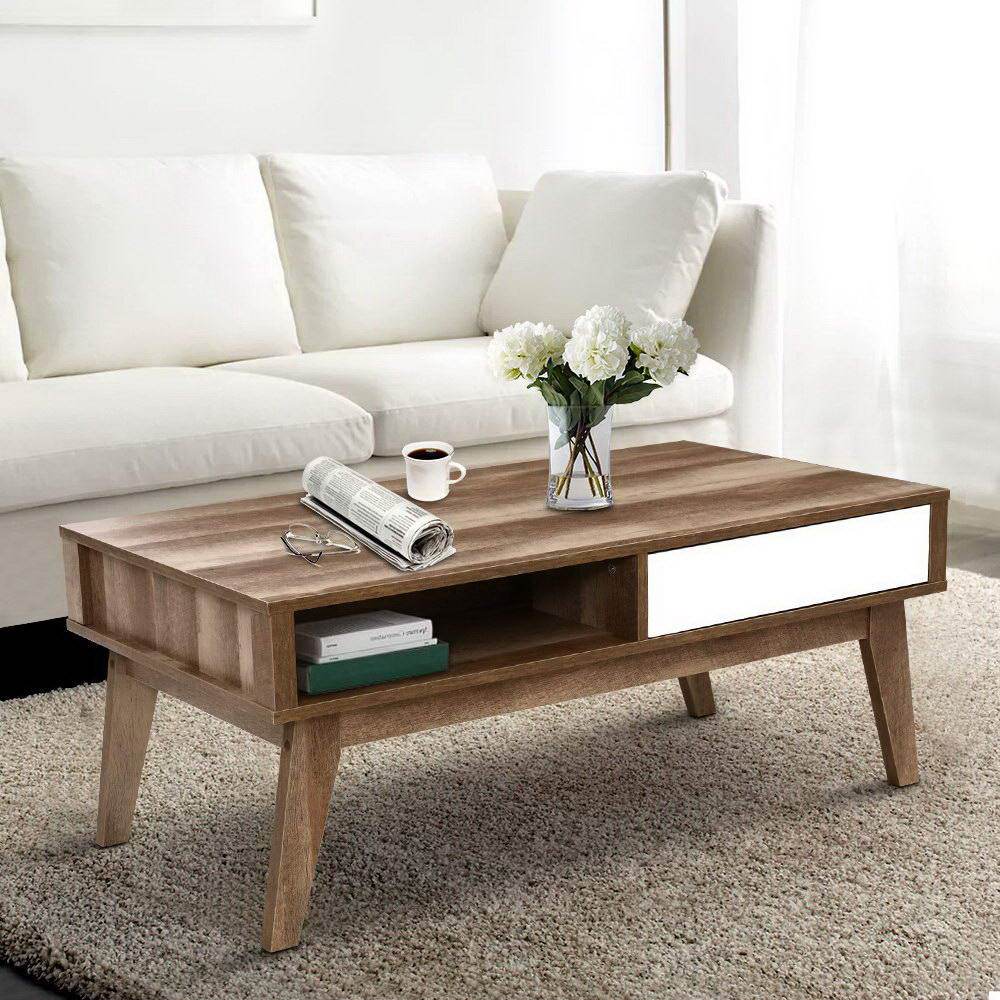 Artiss Coffee Table 2 Drawers Walnut Serena Ozdingo
