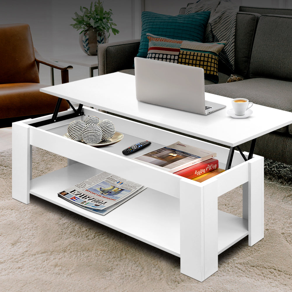 Artiss Lift Up Top Mechanical Coffee Table - White Ultramarine Dione