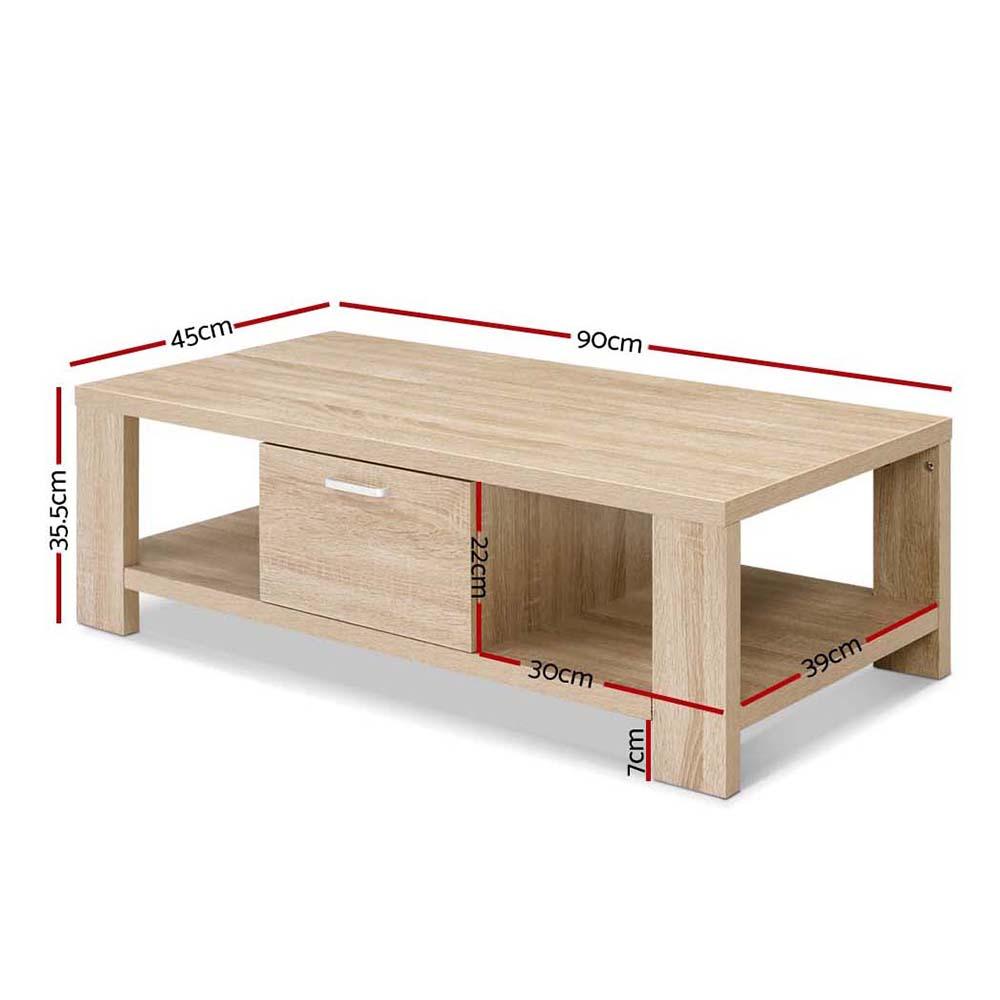 Artiss Coffee Table 1 Drawer Oak Maxi Ozdingo