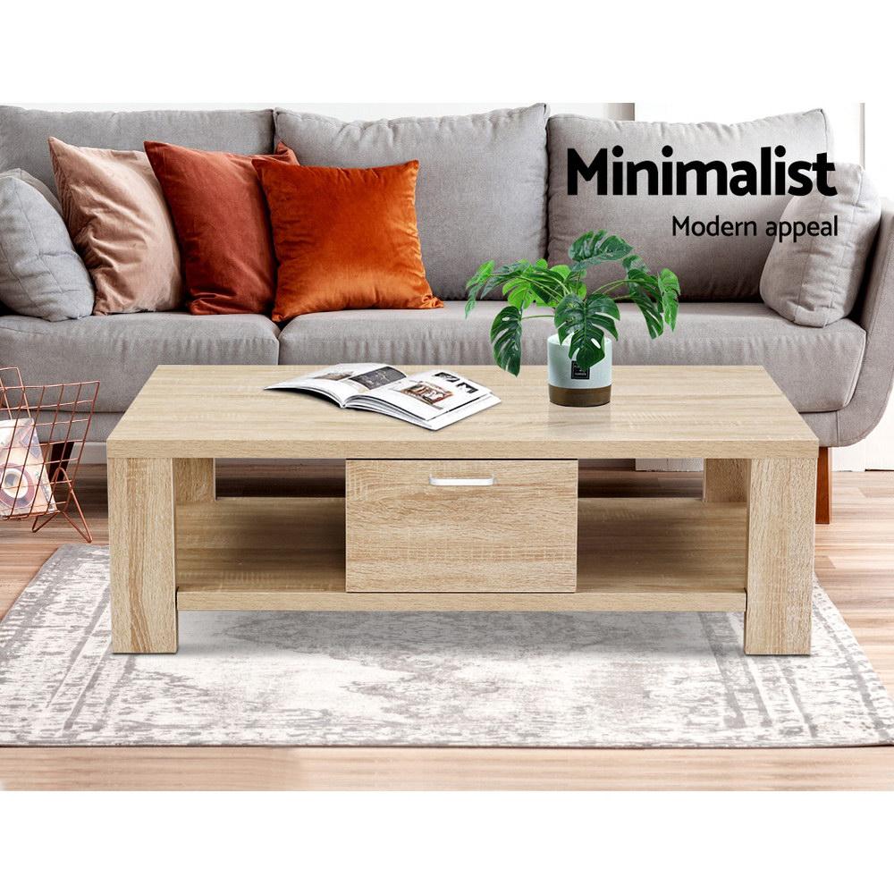 Artiss Coffee Table 1 Drawer Oak Maxi Ozdingo