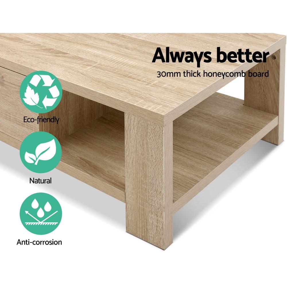 Artiss Coffee Table 1 Drawer Oak Maxi Ozdingo