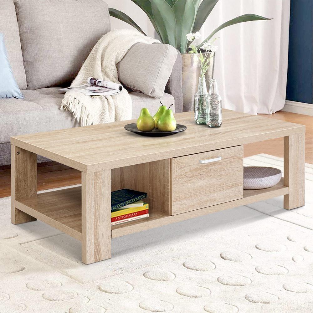 Artiss Coffee Table 1 Drawer Oak Maxi Ozdingo