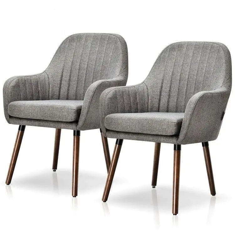Set of 2 Retro Grey Linen Upholstered Accent Chair with Stylish Wood Yellow Crius