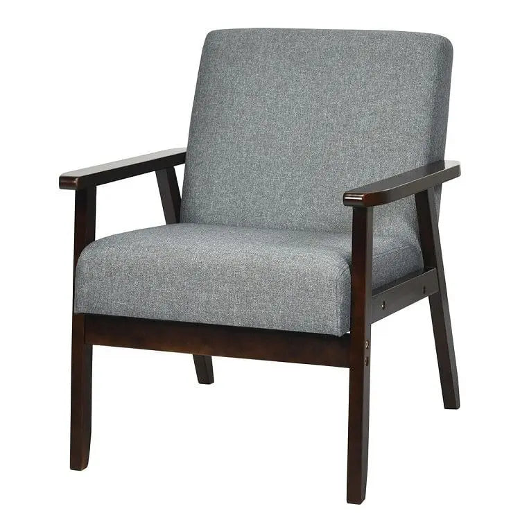 Retro Modern Classic Grey Linen Wide Accent Chair with Espresso Wood Yellow Crius