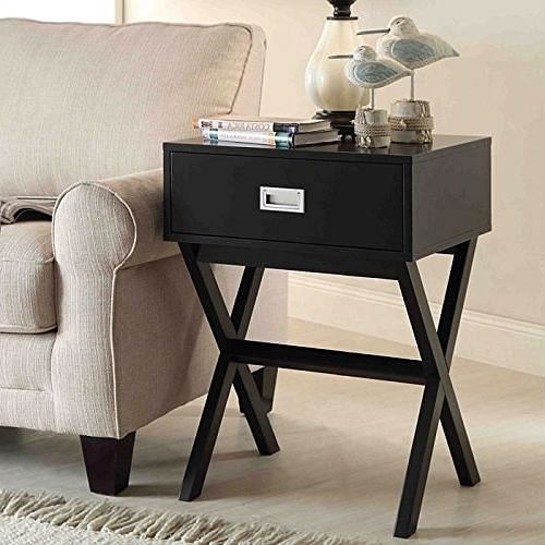 Modern 1-Drawer Bedside Table Nightstand End Table in Black Wood Yellow Crius