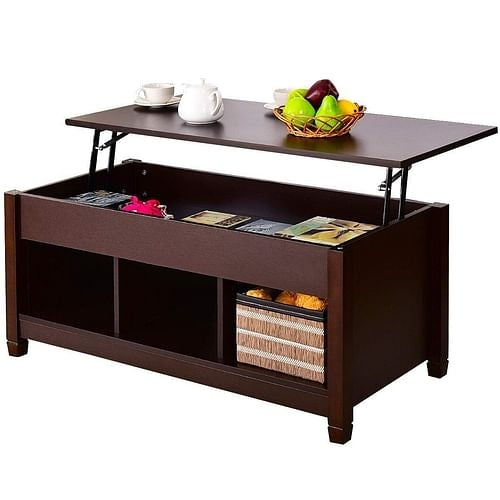 Brown Wood Lift Top Coffee Table with Hidden Storage Space Yellow Crius