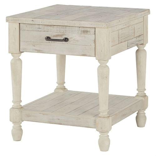 Cottage Style 1-Drawer End Table Nightstand in White Wood Finish Yellow Crius