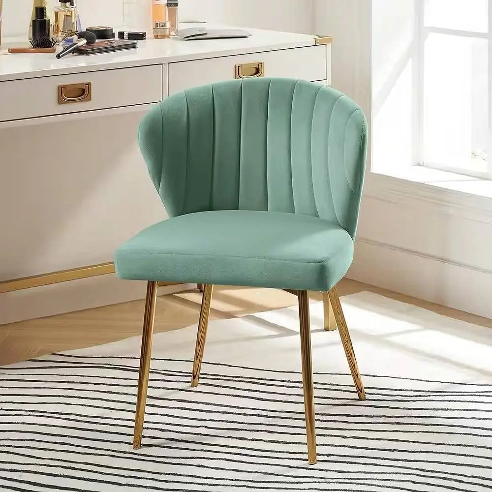 Sage Green Velvet Upholstered Wingback Accent Side Chair with Gold Yellow Crius