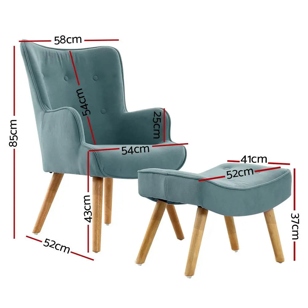 Artiss Armchair Lounge Chair Ottoman Accent Armchairs Sofa Fabric Ultramarine Dione