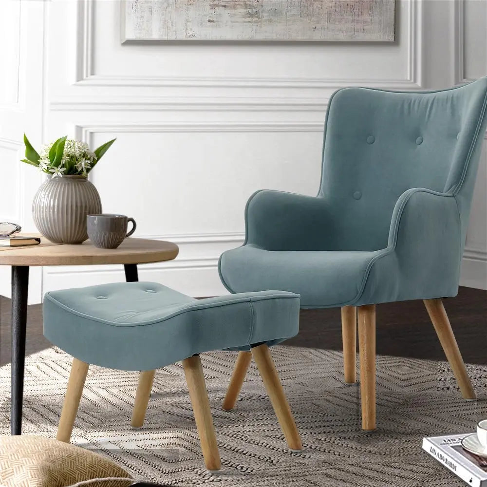 Artiss Armchair Lounge Chair Ottoman Accent Armchairs Sofa Fabric Ultramarine Dione