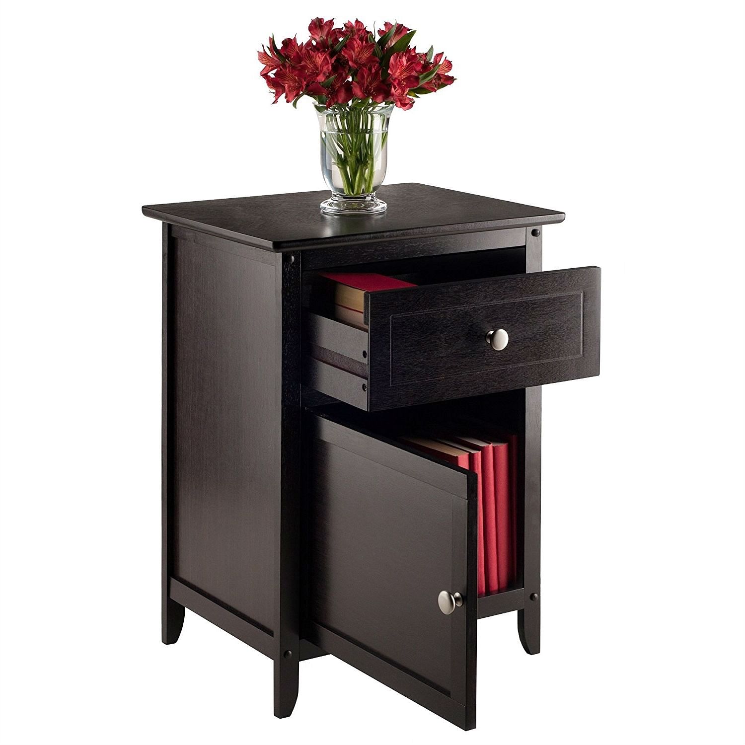 Espresso Wood End Table Nightstand Accent Table Yellow Crius