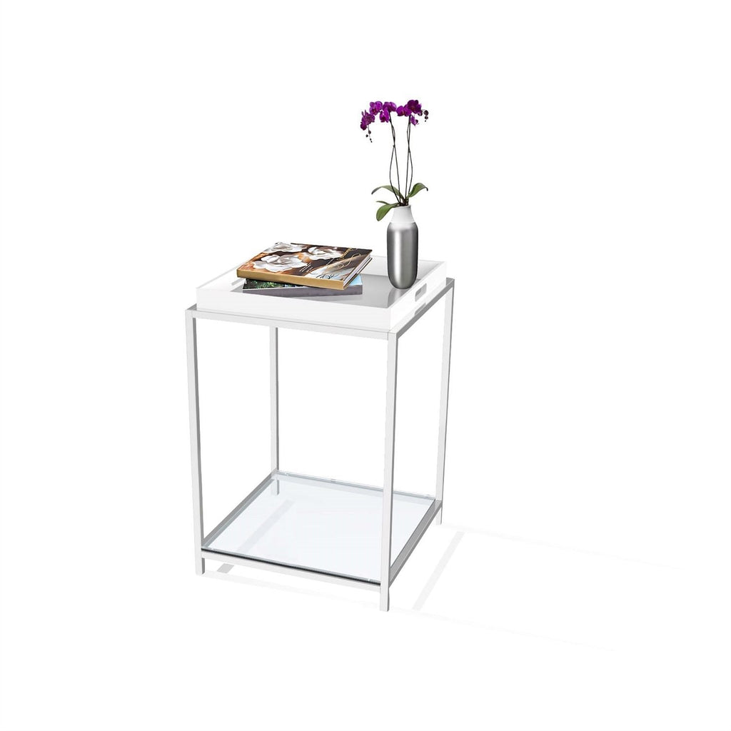 Modern Classic Metal End Table with White Removable Tray Yellow Crius