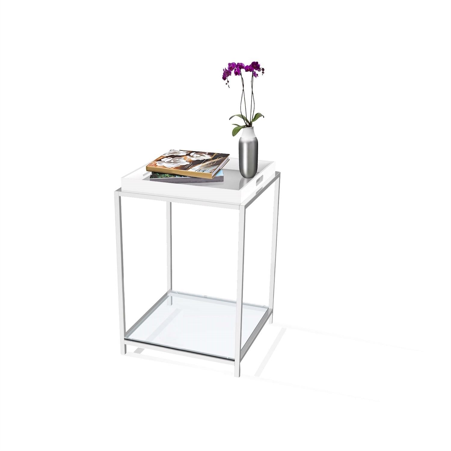 Modern Classic Metal End Table with White Removable Tray Yellow Crius