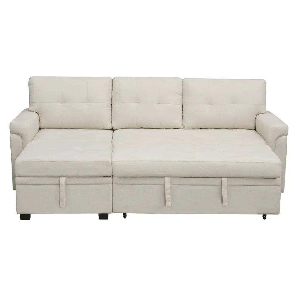 L-Shaped Velvet Sleeper Sectional with Storage Peach Maple
