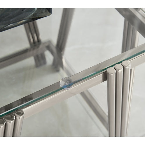 Modern Stainless Steel Coffee Table Set Set Of 2, Double-Layer Clear Tempered Glass Table Top, Coffee Table  End Side Table 2-Pieces Sets For Living Room Home Office, Silver CJDropshipping