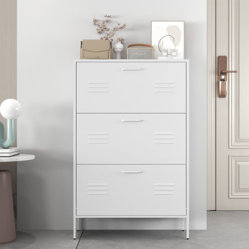 Shoe Storage Cabinet With 3 Flip Drawers, Freestanding Shoe Cabinet Organizer With Metal  Frame For Entryway, Hallway, Foyer, White