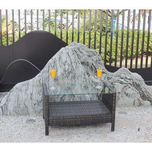 Outdoor Patio Furniture Coffee Table With Clear Tempered Glass CJDropshipping