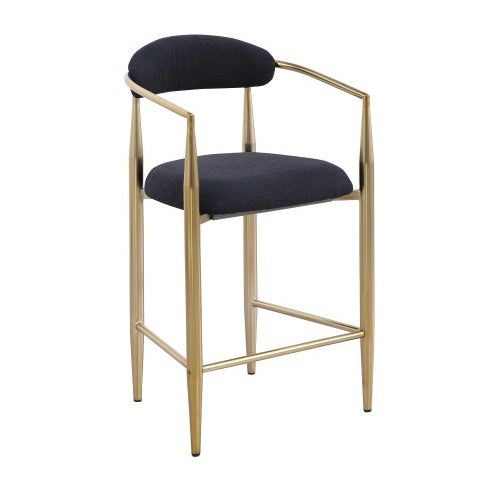 Modern Boucle Bar Stools Set Of 2 Modern Upholstered Bar Height Barstools Vintage High Island Chairs With Metal Frame Back Arms For Kitchen Home Pub Dining Room
