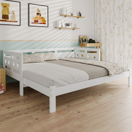 Daybed Cabin Bed Wooden 3FT Single Sofa Guest Bed Sofa Bed, Pull Out Trundle Wooden Bed Heart-Shaped For Children Adults Bed For Living Room And Bedroom -90 X190 Cm -White