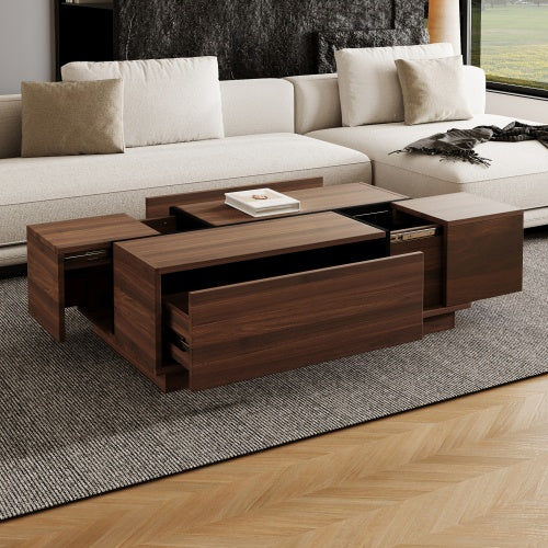 Rectangular Sliding Top Coffee Table With 2 Drawers And 2 Hidden Storage For Living Room 47.2 CJDropshipping