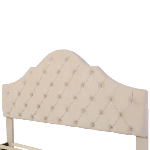 Upholstered Bed With Slatted Frame And Headboard, 4ft6 Double Bed,135x190,Upholstered Bed With Height-adjustable Headboard, Youth Bed, Wooden Slat Support, Easy Assembly, Velvet, Beige