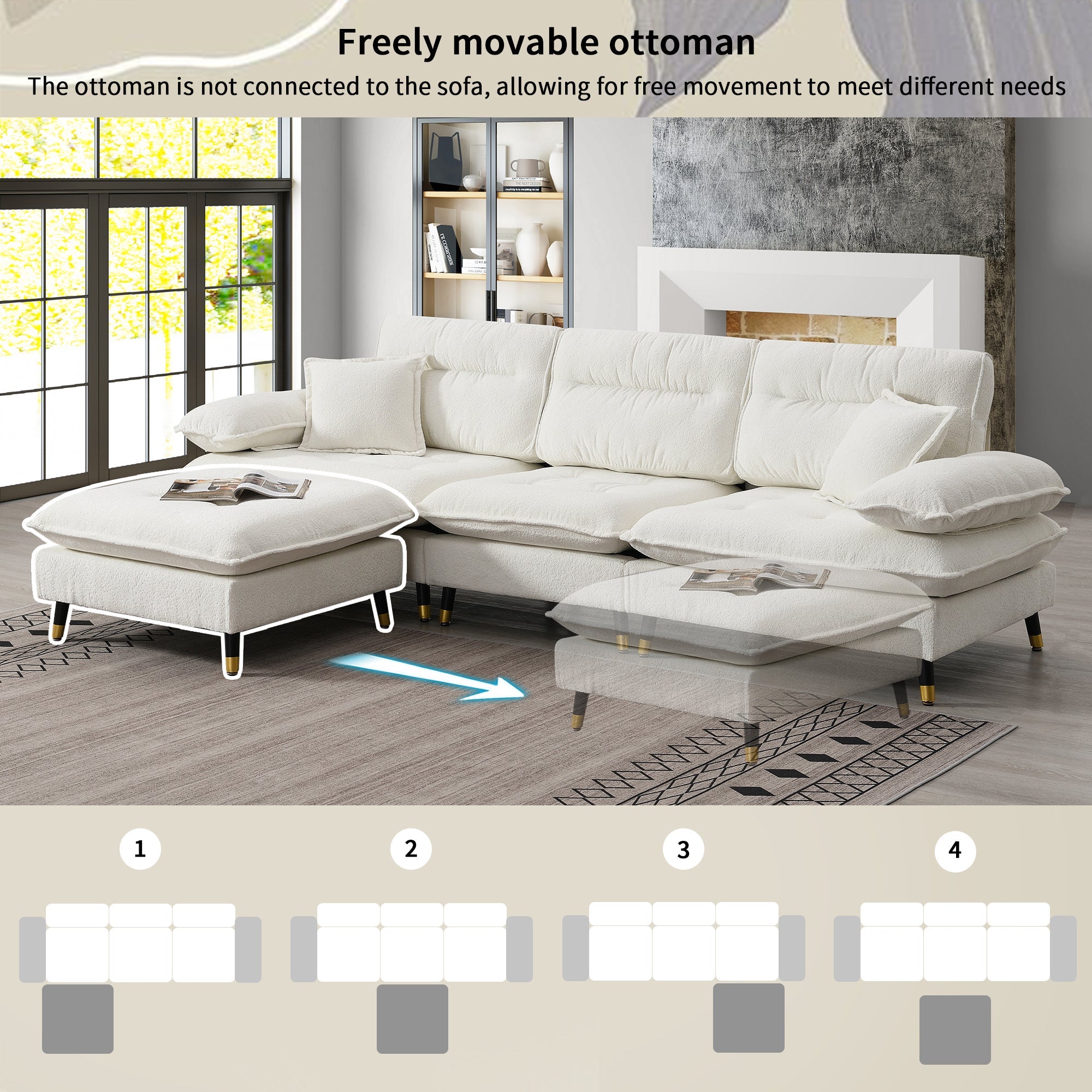 106*66.5" L shaped Convertible Sectional Sofa,4 Seat Tufted Couch Set
