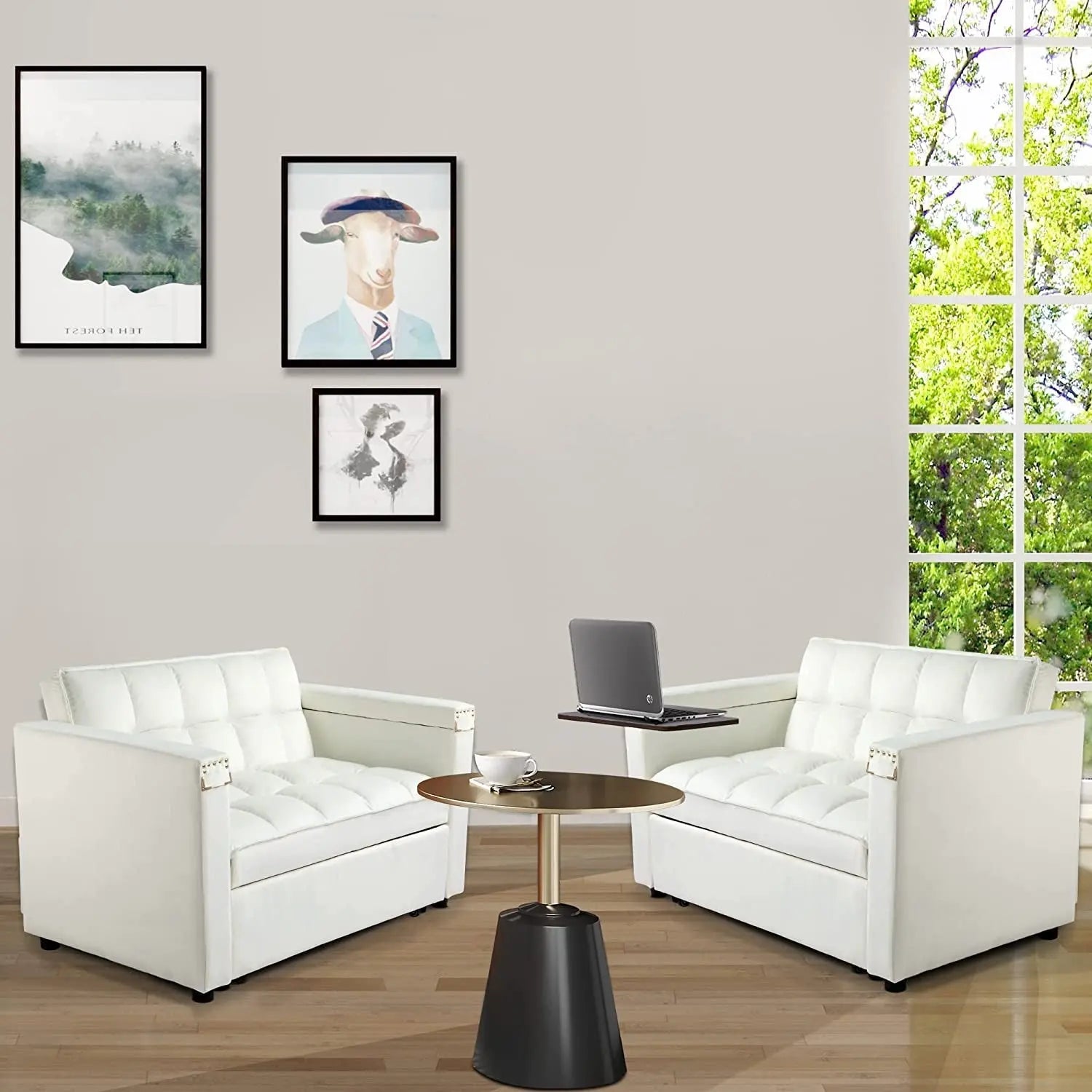 Multi-Functional Velvet Sleeper Sofa with Hidden Table Peach Maple